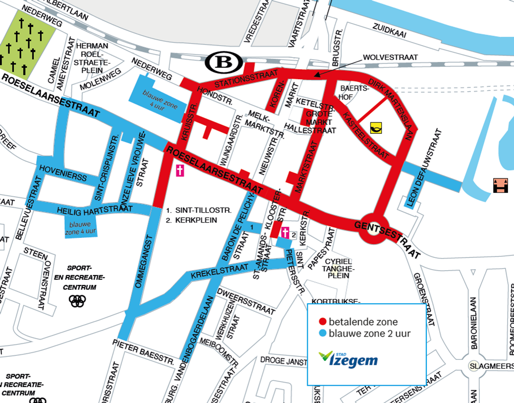 Blauwe en betalende zone op kaart
